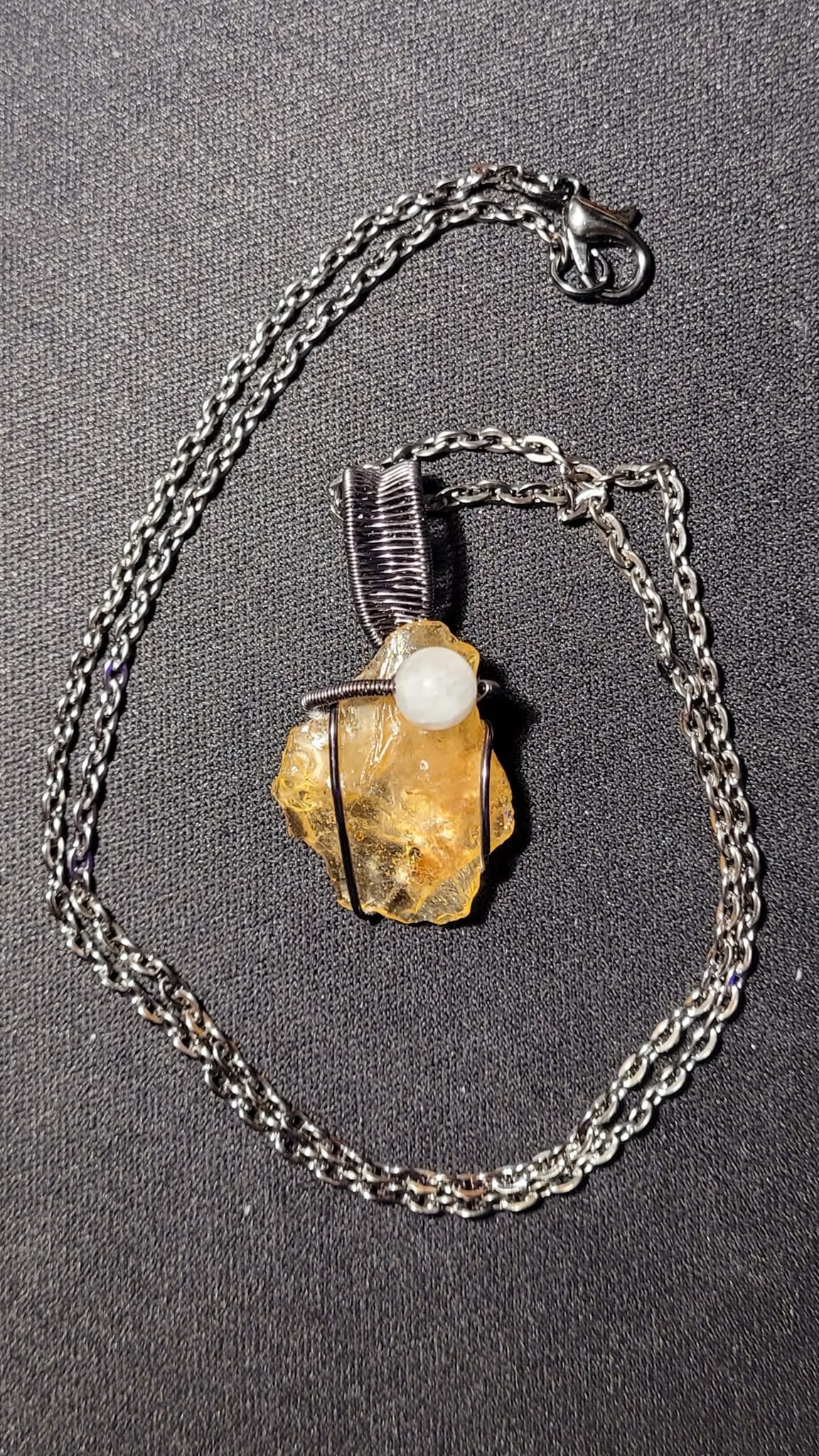 Braided Amber and Moonstone pendant