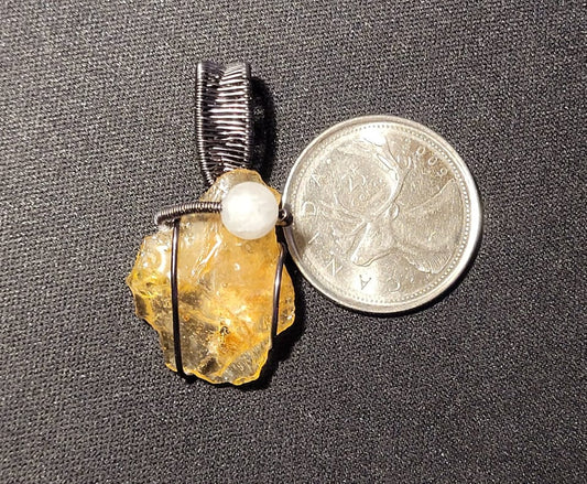 Braided Amber and Moonstone pendant