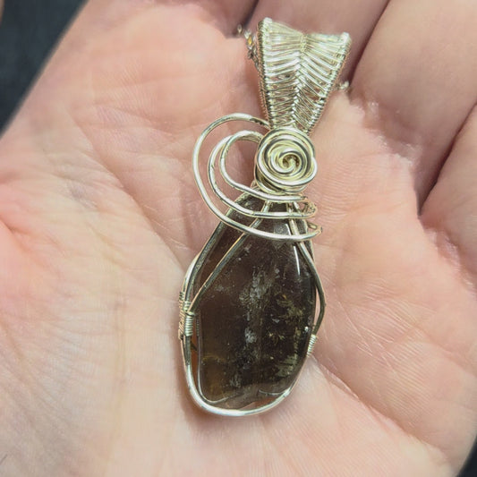 Quartz fumé naturel poli argent