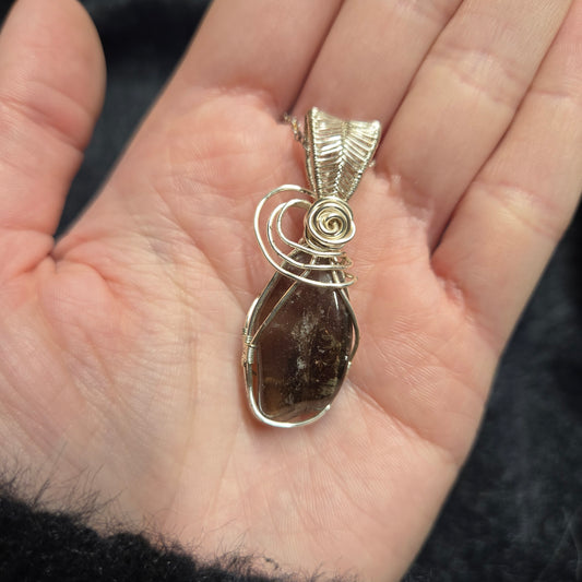 Quartz fumé naturel poli argent