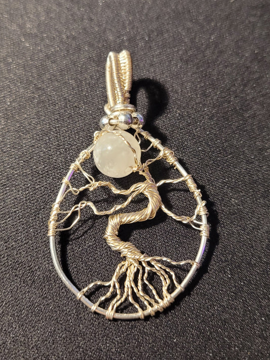 Selenite Tree of Life and Moon Pendant