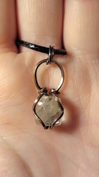 Mini Rutilated Quartz (square) and raw copper pendant