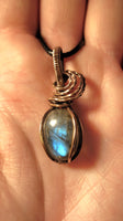 Pendentif de Labradorite (Jumelle bleue) et cuivre brut