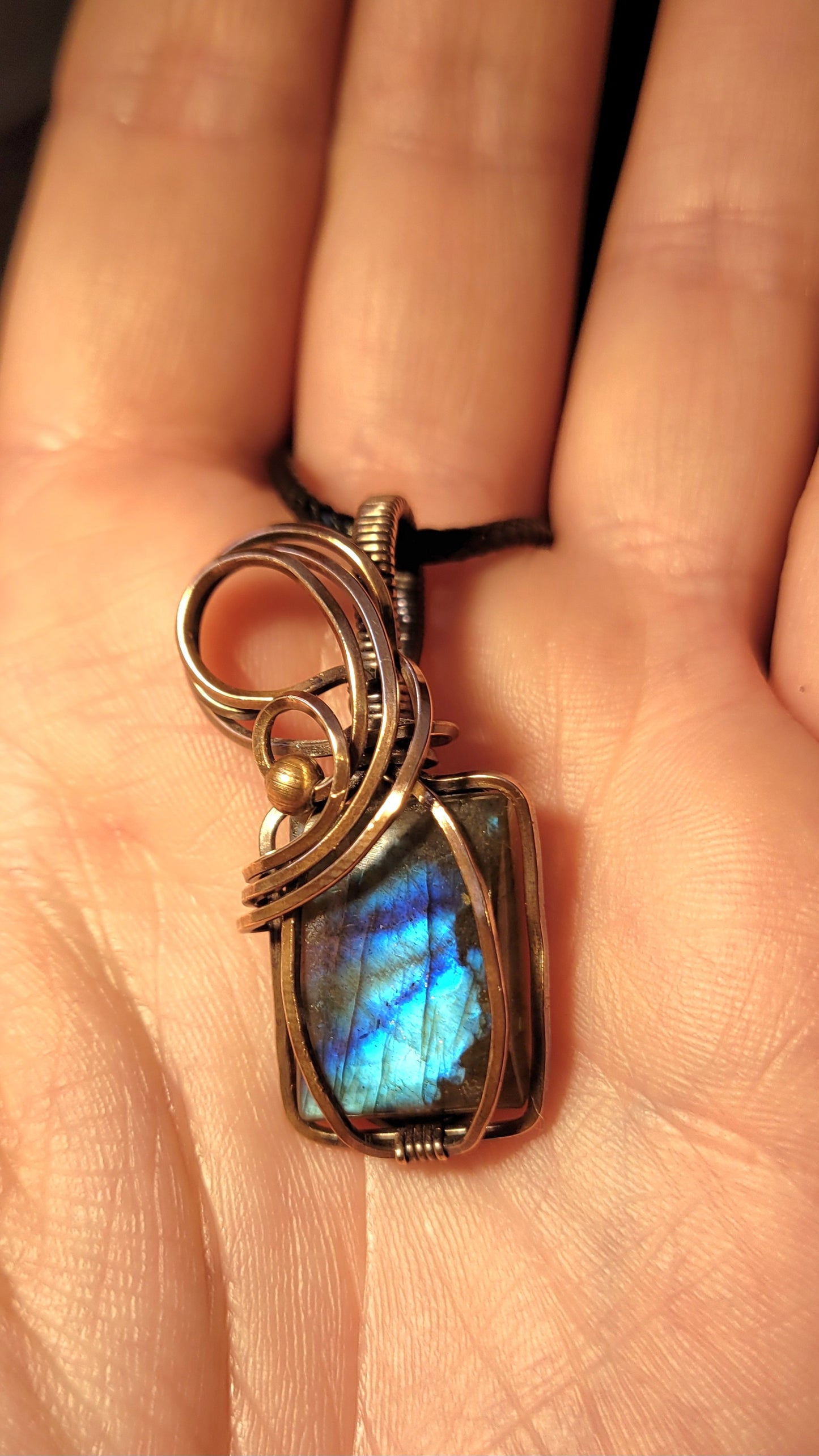 Labradorite pendant (square) and raw copper