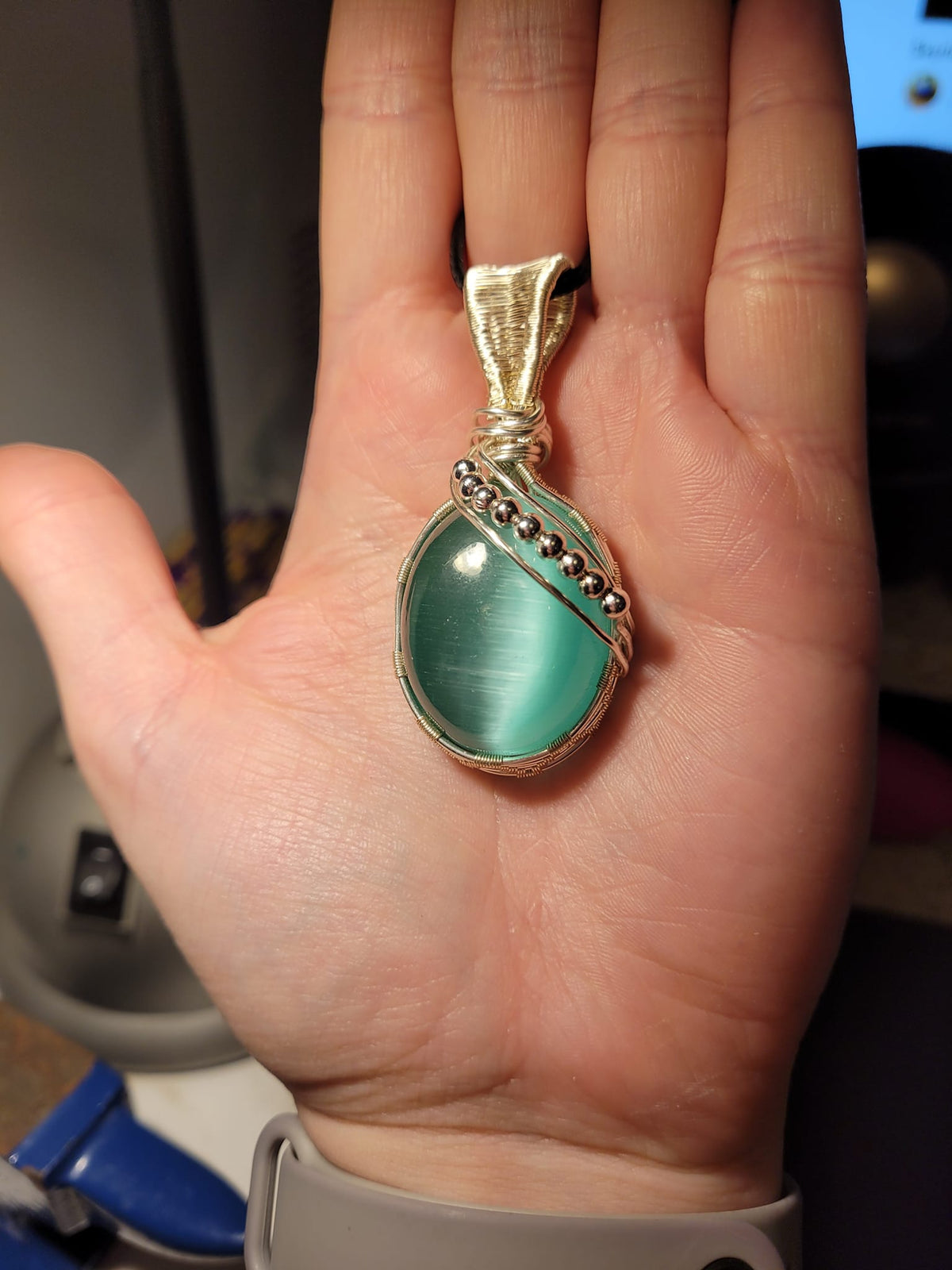 Chrysobéryl (oeil de chat) turquoise tissé - ZenSens